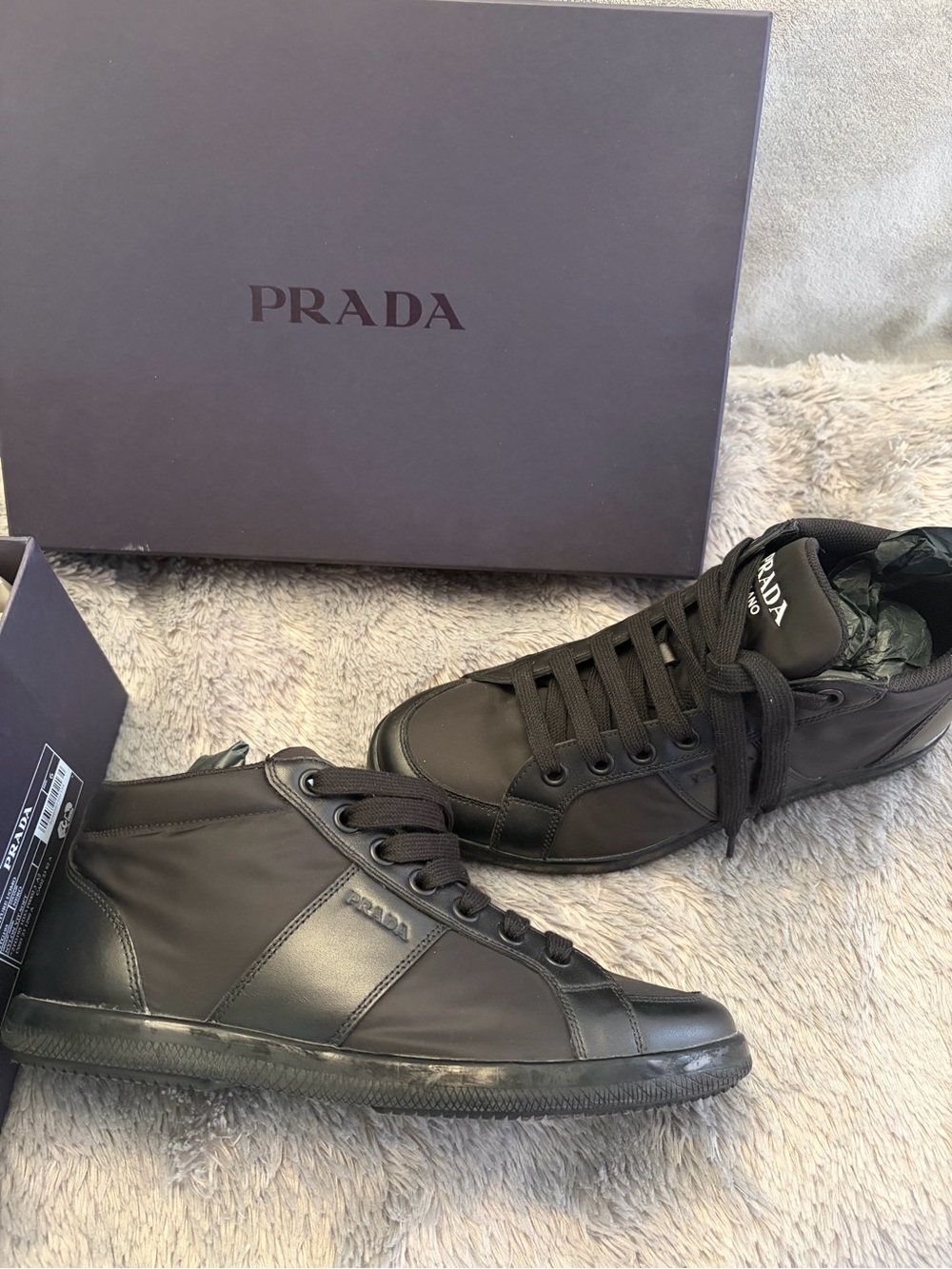 Prada Black Men's Low-Top Nylon & Leather Sneakers